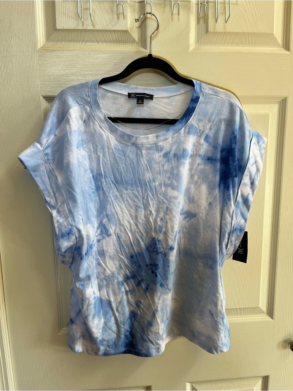 INC International Concepts Blue & White Tie-Dye Short Sleeve Tee